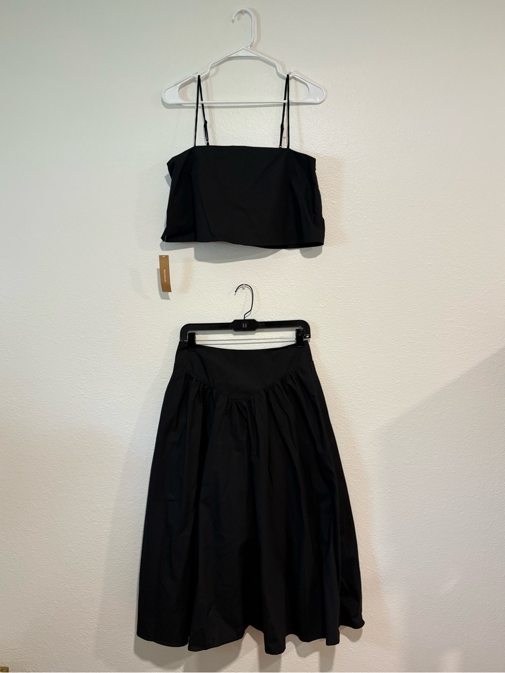 Cotton Black Midi Skirt and Crop Top Set - Women's Two-Piece